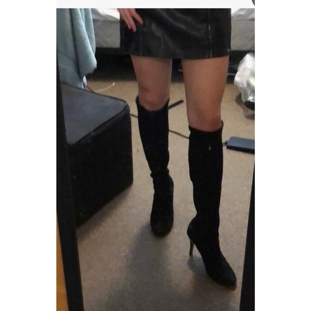 COLE HAAN Air Aliya Black Suede Knee High Platform Heel Boots Size 9 M Ret$395 - Picture 4 of 12